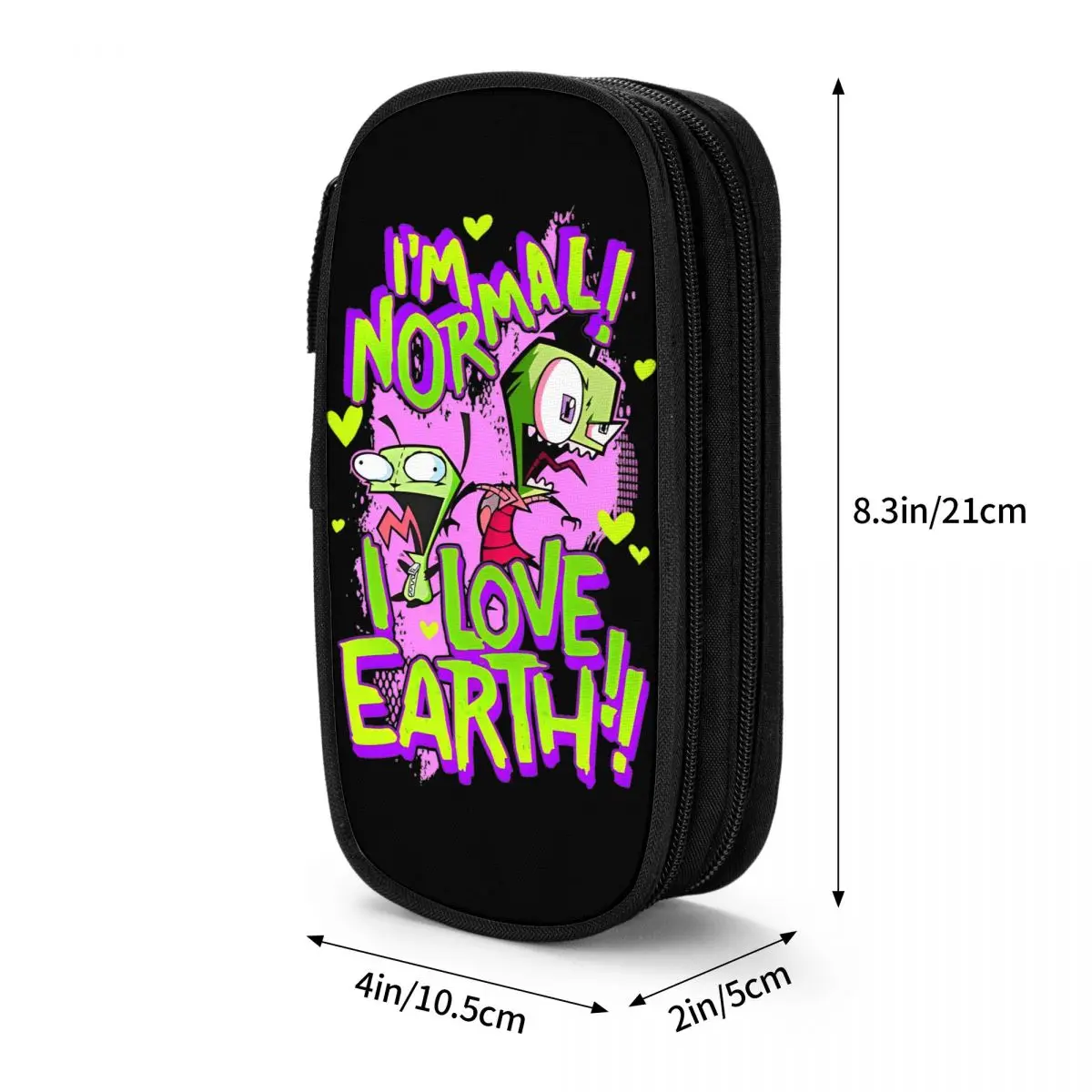 Imagem -03 - Grande Capacidade Caixa de Caneta para Mulheres Invasores Zims e Gir eu Sou Normal eu Amo Terra Merch Capa de Dupla Camada Bolsa de Maquiagem Presentes Perfeitos