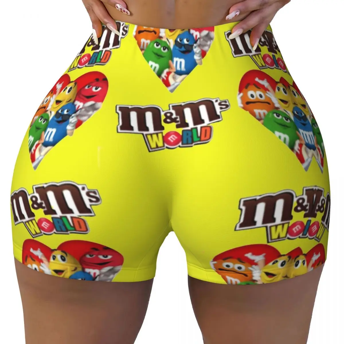 

Custom Classic Yellow M&M's Emoticons Workout Biker Running Shorts Women Candy Chocolate Lovers Gym Yoga Shorts