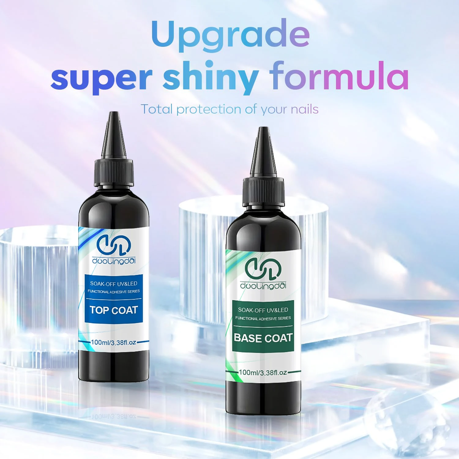 Gelpolish 100 ml Set top coat e base in gel senza salviette - Finitura lucida e lunga durata, Soak Off Top coat in gel per lampada per unghie a LED
