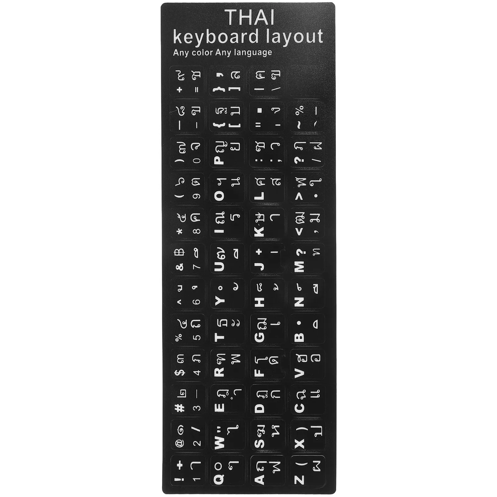 

Самоклеящиеся наклейки на тайскую клавиатуру с черным фоном и белой надписью для компьютеров, ноутбуков, настольных ПК, долговечные, универсальные.
