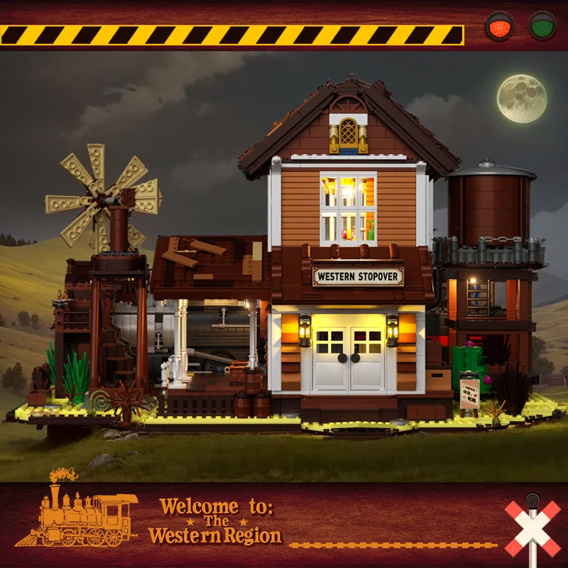3885PCS Western Train Station Building Blocks Model Toys MOC Street View Assembly Bricks Desktop Decoration DIY Toys For Gifts