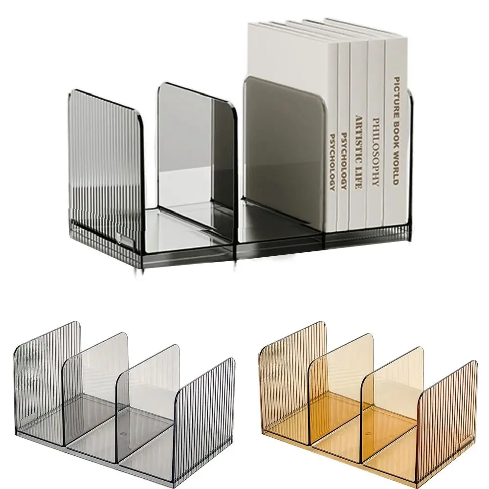 

Practical Three-Compartment Transparent Bookends Non-Slip Stackable Desktop Bookshelf Waterproof Thicken Documents Stand School