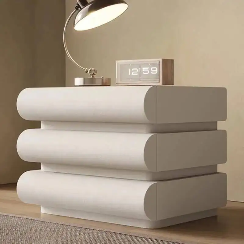 

French Style Bedside Nightstands Smart Cream Table PU Leather Modern Simplicity Sensor Light Mesita De Noche Furniture WKNS