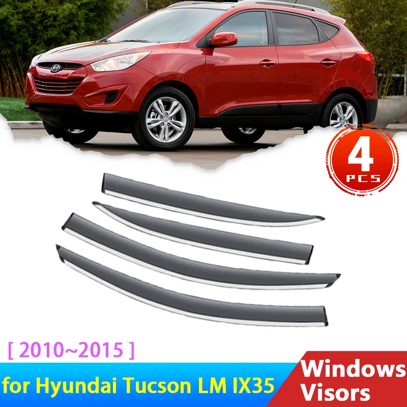 

4x козырьки для боковых окон автомобиля для Hyundai Tucson LM IX35 Elite 2010 ~ 2015, аксессуары, дефлекторы, защита от дождя, защита бровей, солнцезащитный козырек, дым