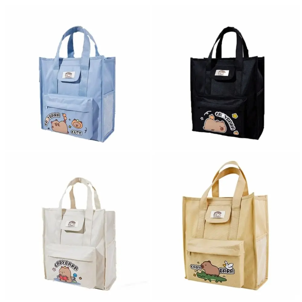 Oxford Cloth Capybara Tote Bag Cartoon Multiple Pockets Student Tutorial Bag School Supplies Large Capacity