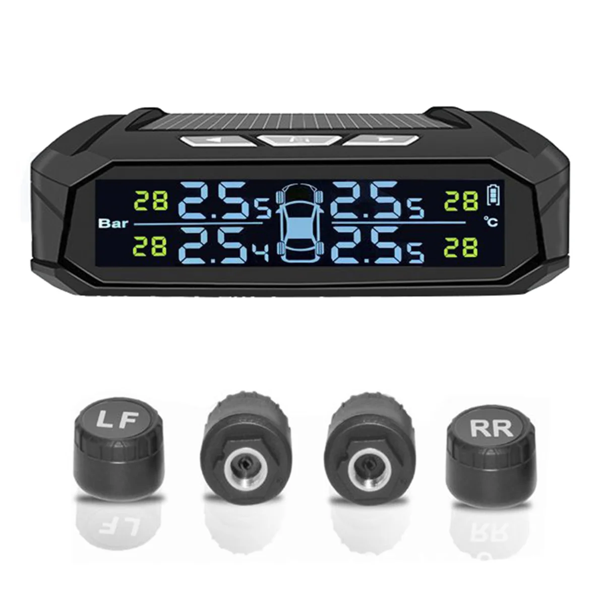 

Car TPMS Tyre Pressure Monitoring System Solar Power Digital Display Auto Security Alarm Systems with 4 External Sensors