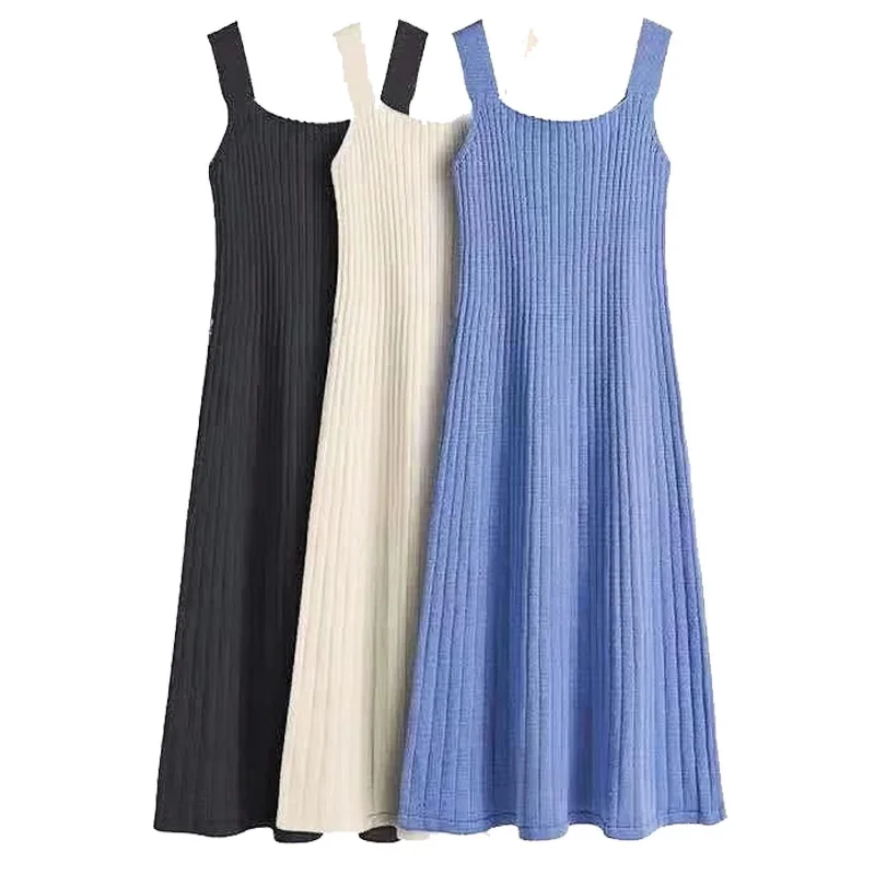 

2024 Women's Knitted suspender mid length dress in early spring Korean version with a sexy and slimming vest skirt as the base