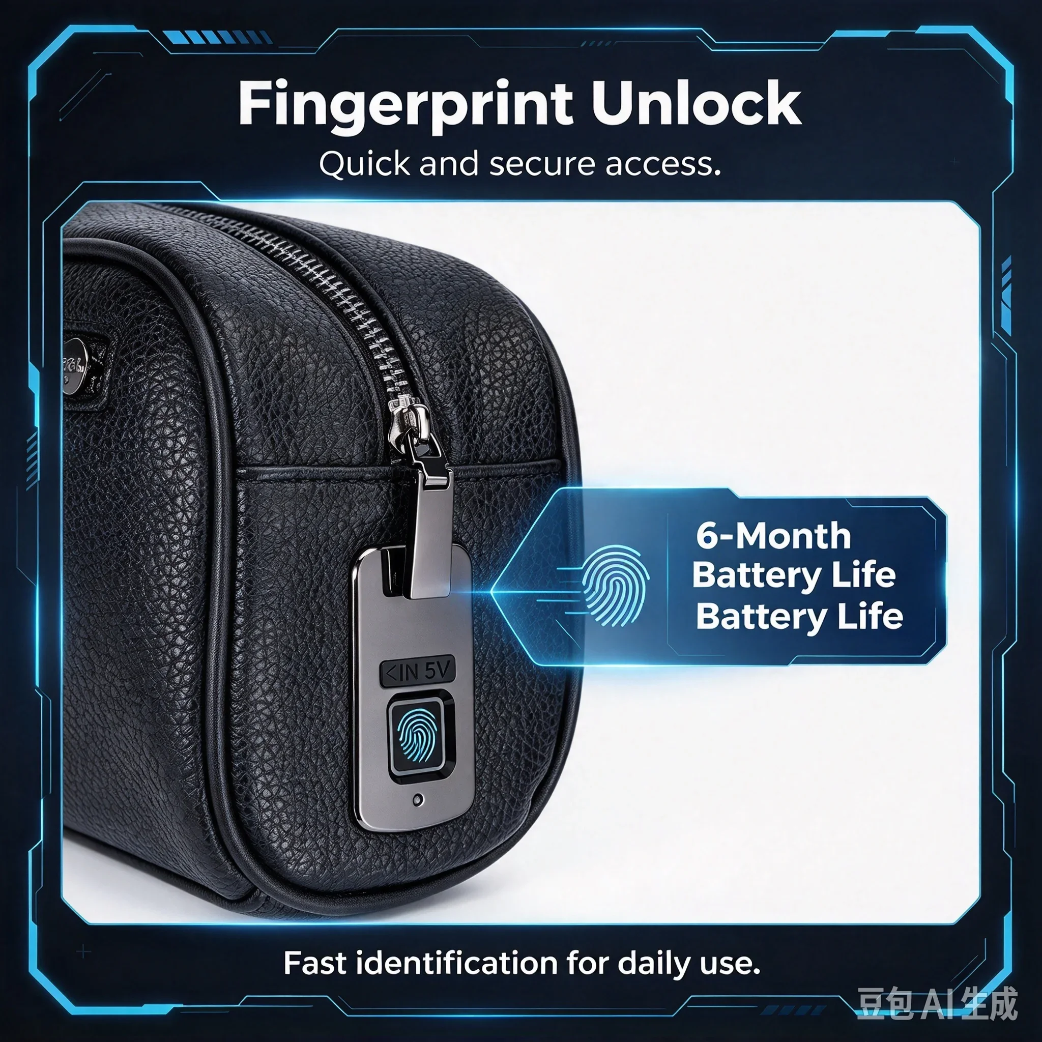 3 in 1 Men Fingerprint Lock Business Bag Premium Leather Waterproof Storage Pouch Wallet Card Holder For Keys Travel Organizer