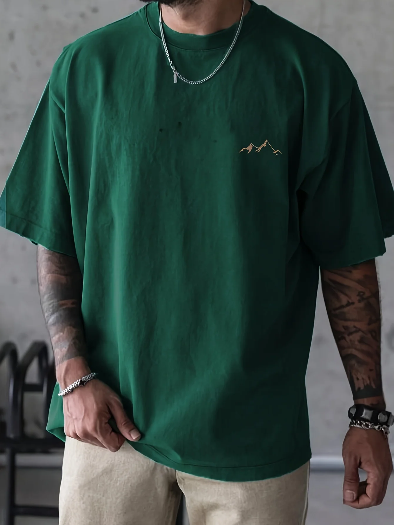 Verão masculino 100% algodão montanha gráfico impresso moda esportes e lazer solto em torno do pescoço manga curta camiseta topo
