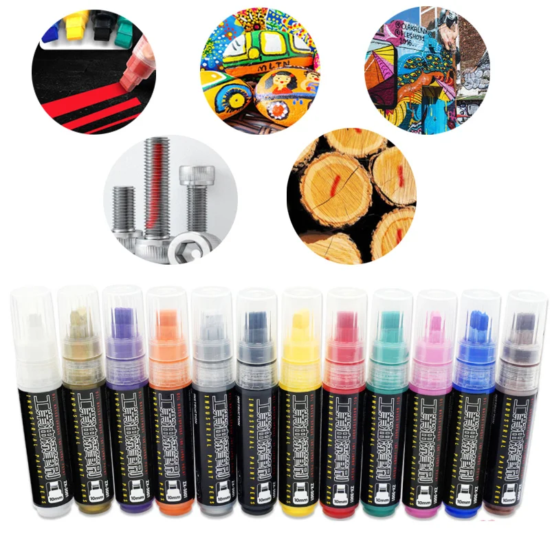 10MM Line Paint Marker Waterproof Not Fade Strong Coverage Power for Steel Metal Cermet Plastic Marking Drawing Poster Design