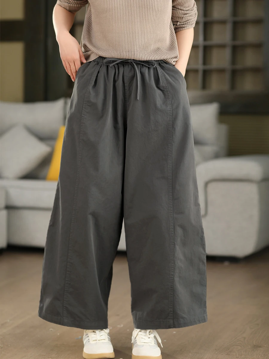 

Повседневные хлопковые брюки с широкими штанинами, женские универсальные прямые брюки с эффектом похудения, художественные длинные брюки, новинка весеннего сезона