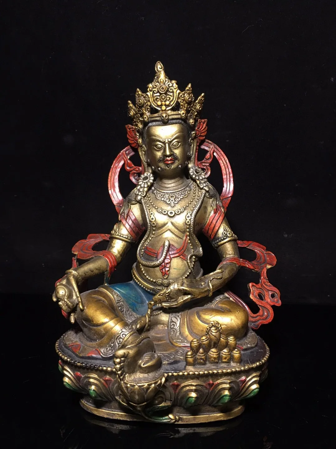 

Nepal Tibetan old bronze tire gilded painted Buddha Huang Caishen statue ornaments home Buddhist temple collection ornaments 22c