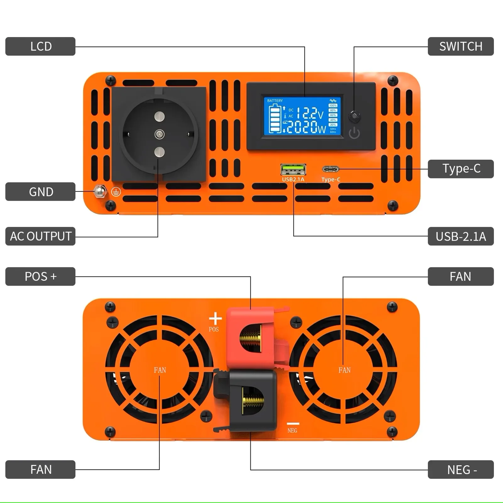 DATOUBOSS Pure Sine Wave Inverter 4000W DC 12V 24V 36V 48V 60V 72V to AC 220V 240V Power Inverter Continuous Power 2000W