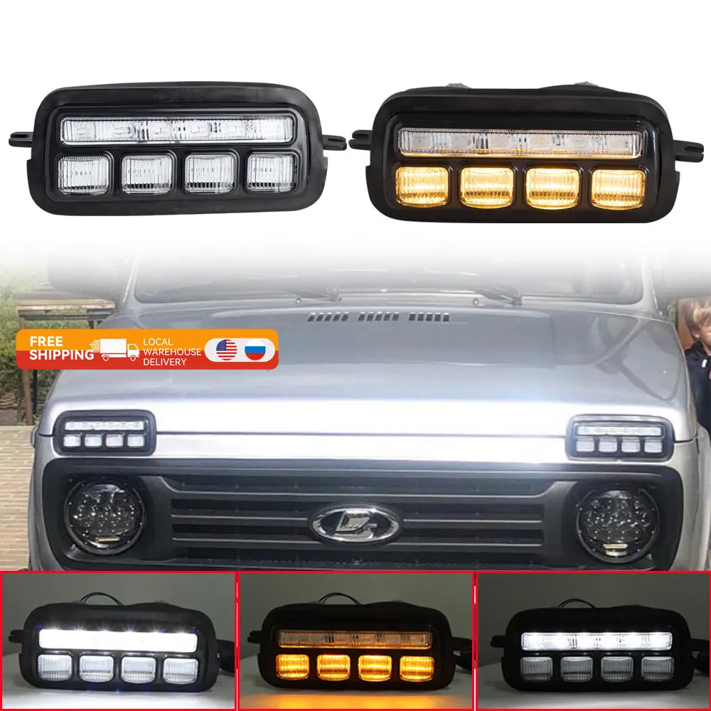 

For Lada Niva 4x4 1995 Headlights LED Daytime Running with Running Turn Signal Accessories DRL Light Niva 4x4 Tuning Spare Parts