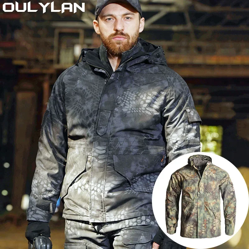 

OULYLAN Camouflage Men Tactical Jacket Outdoor Python Patterned Assault Suit Mens Hiking Brand Warm Windbreaker