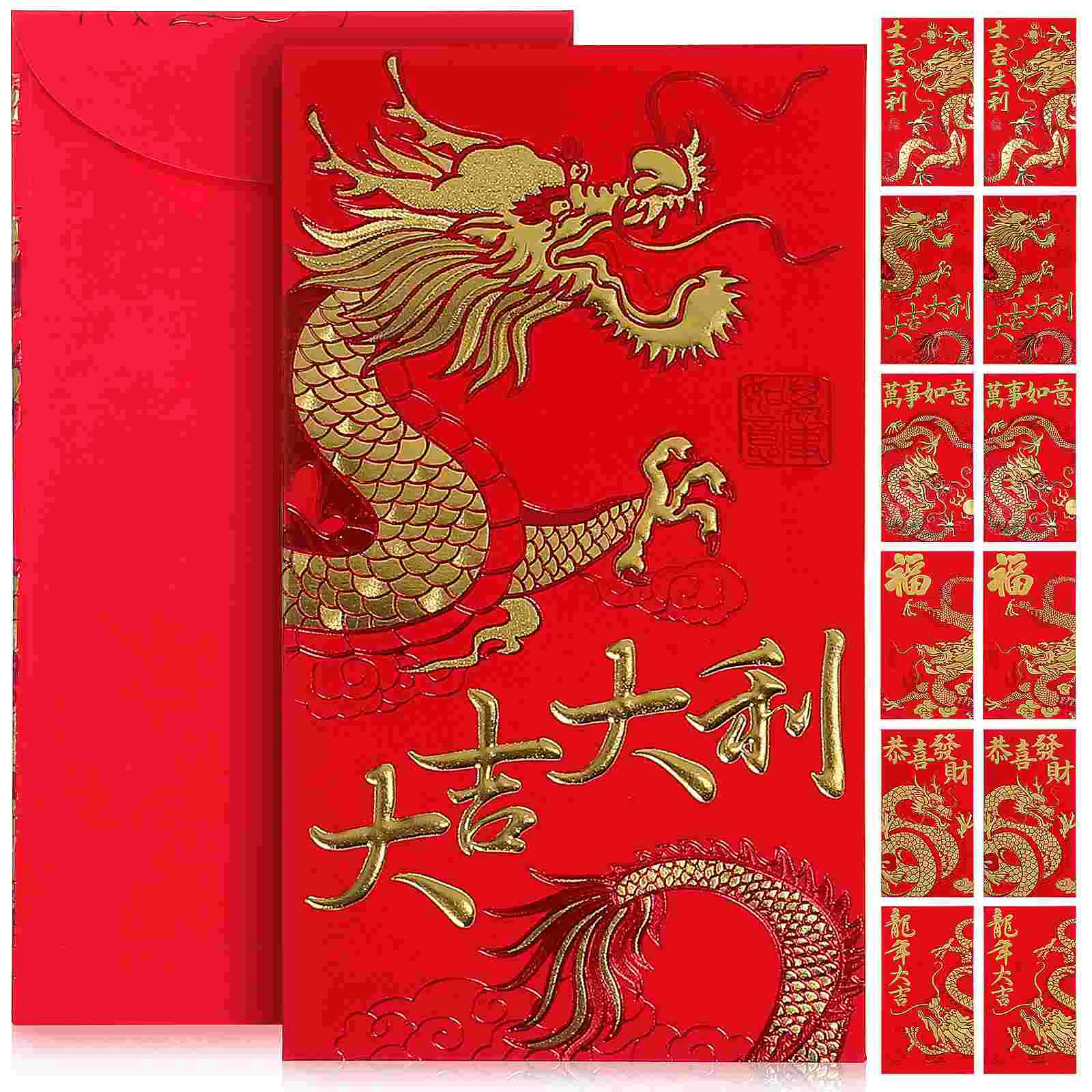 

36 Pcs 2024 Year of The Dragon New Hot Stamping Zodiac Red Envelopes Packs (6 Pieces Per Gifts Chinese Colored Packet Wedding