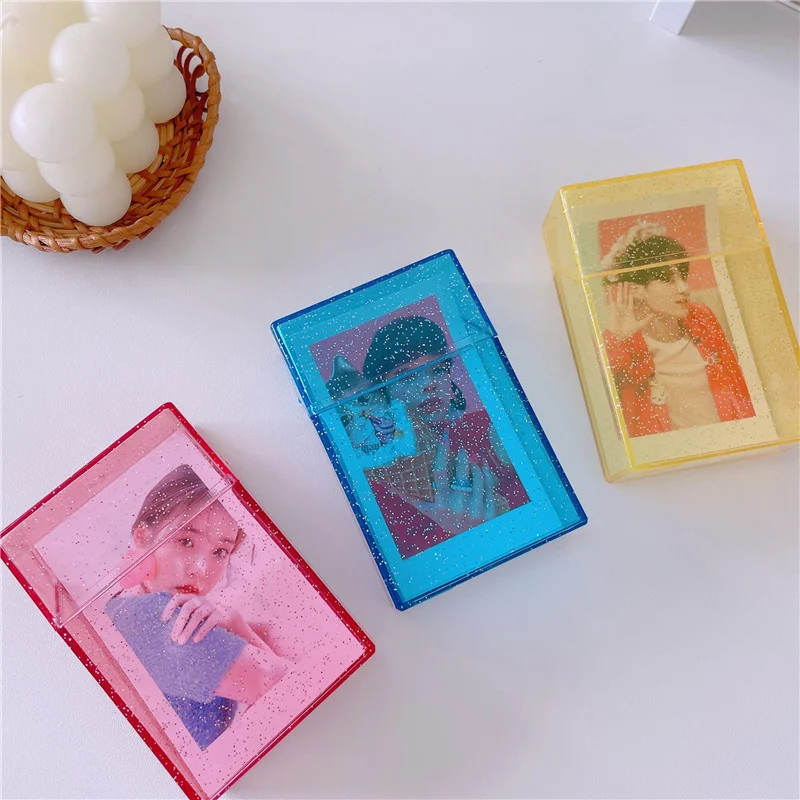 3 Inch Transparent Shining Photocard Holder Home Picture Storage Case Instax Photo Album Storage Box Name Card ID Holder Box