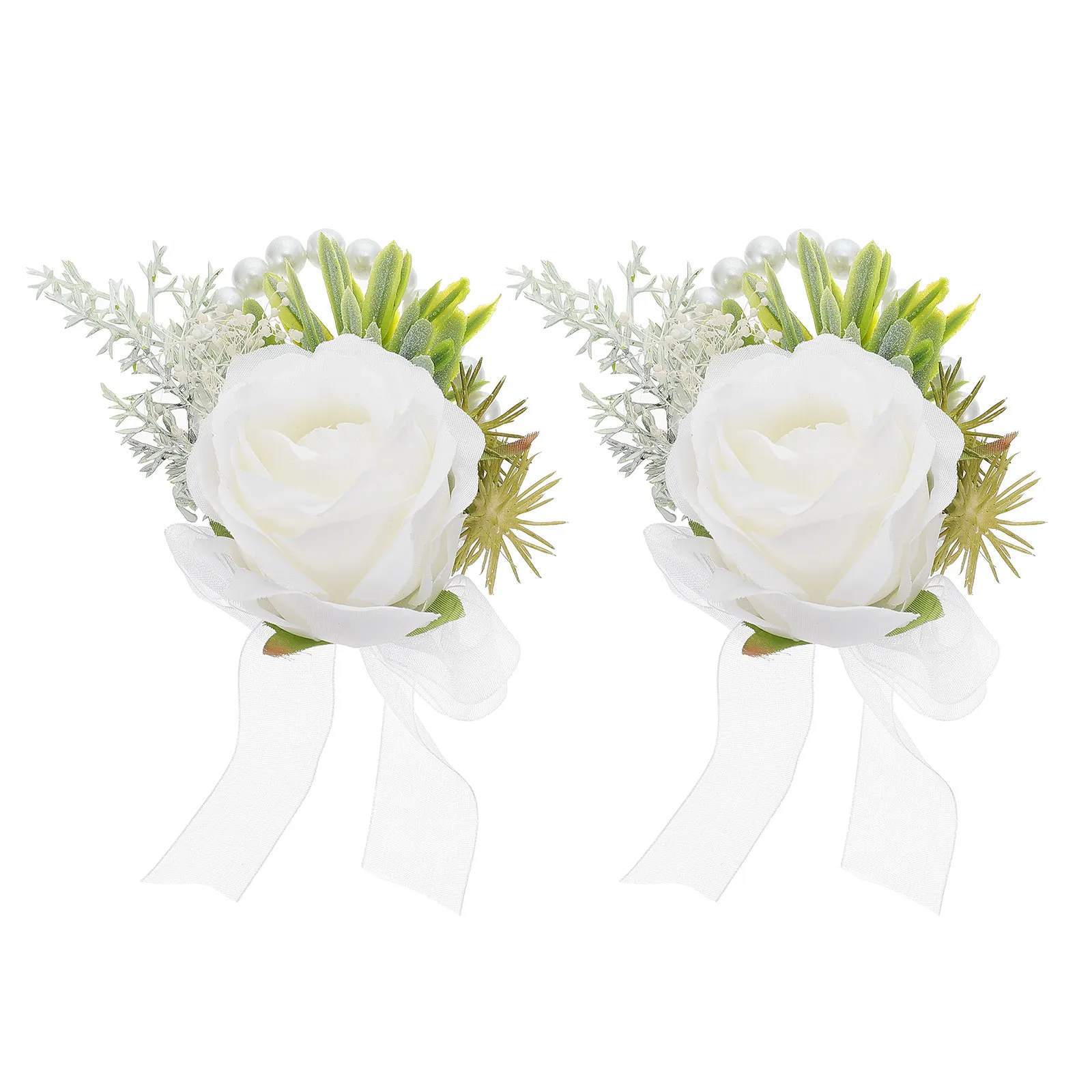 

2Pcs White Wrist Corsage Decorative Corsage Wristlets Elegant Wedding Accessory Bridal Supply Delicate Wrist Decor