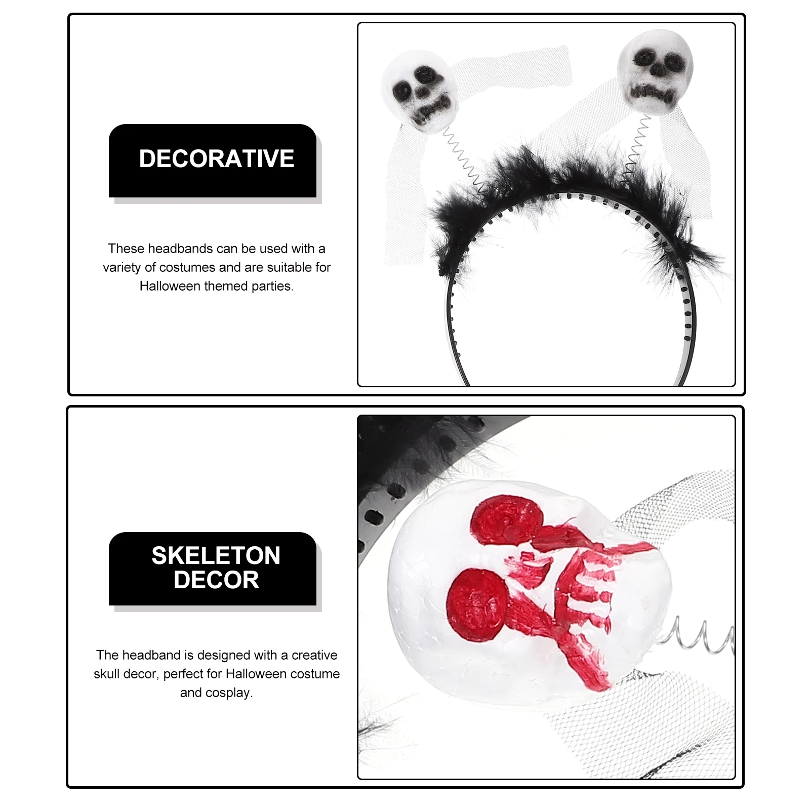 

2pcs Skull Headband Halloween Hair Accessories for Women Ghost Headpiece Foam Headbands Party Costume Decor Festival