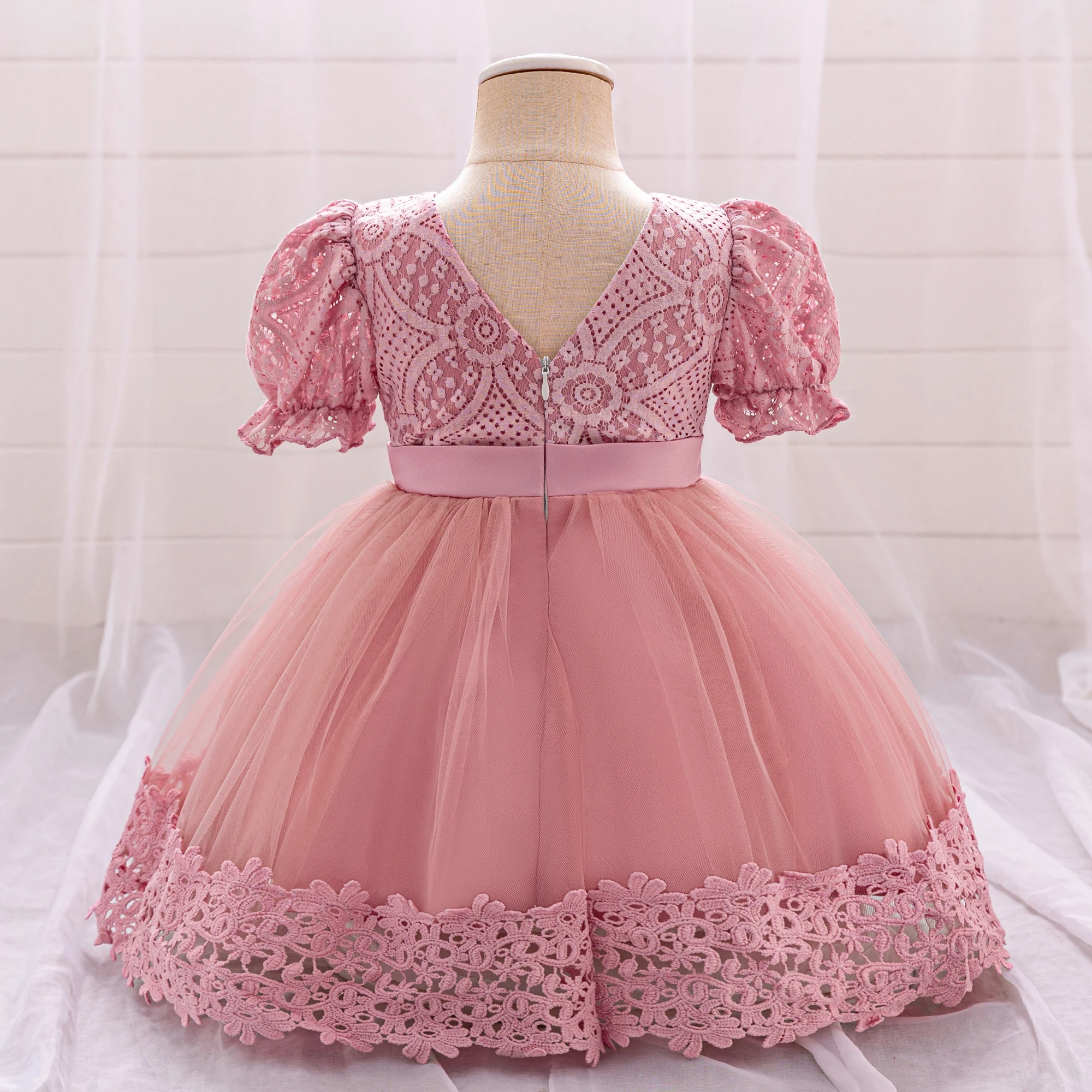 Baby Girls Party Dresses Bow Infant 1 Year Birthday Princess Dress For Girl Wedding Christening Gown Puff Sleeve Toddler Clothes