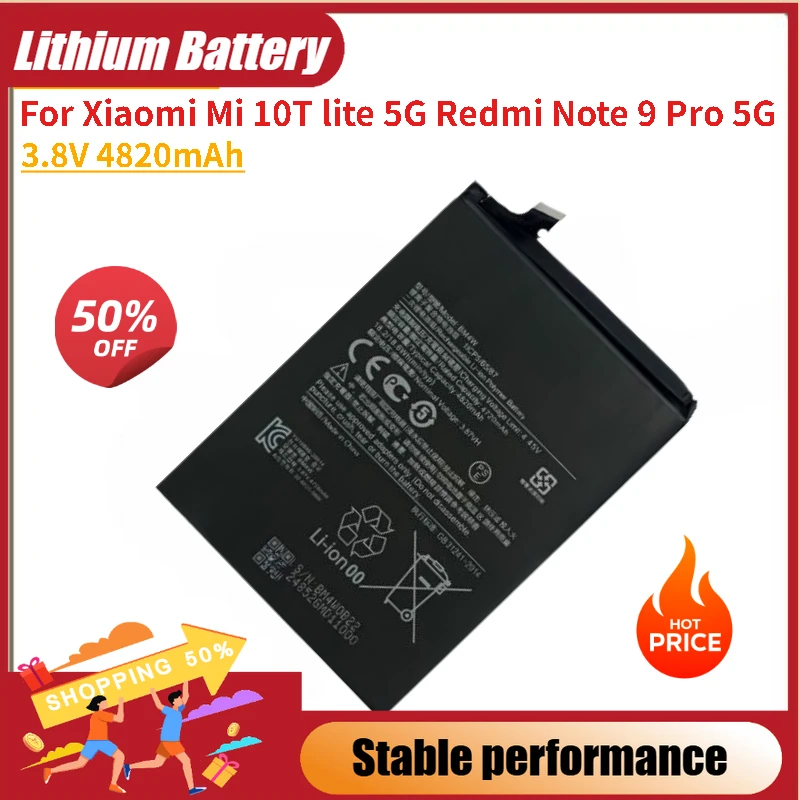 

BM4W battery 3.8V 4820mAh For Xiaomi Mi 10T lite 5G Redmi Note 9 Pro 5G Mobile Phone Replacement Battery Brand-New High Quality