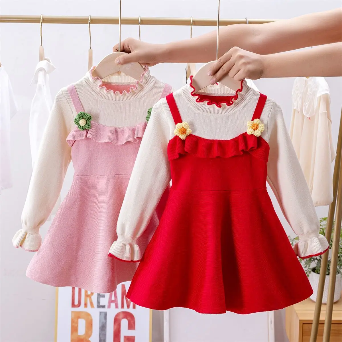 2026 New Girls Knitted Dress Autumn Winter Long Sleeve Korean Style Baby Princess Sweater Dress Kids Clothing
