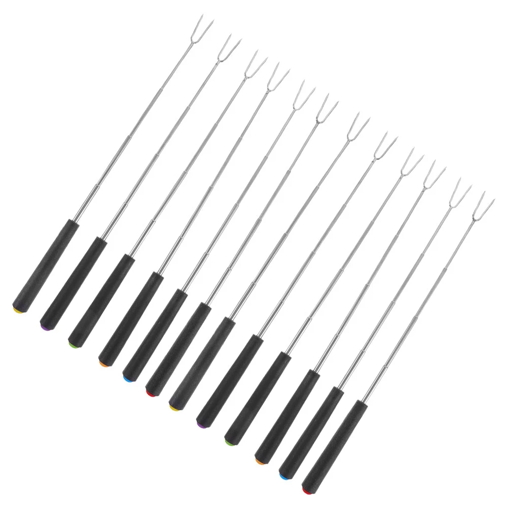 

12pcs Steel Barbecue Manual Rotation Hot Dog Forks Camping Cooking Campfire Sticks Tools BBQ Fondue Forks