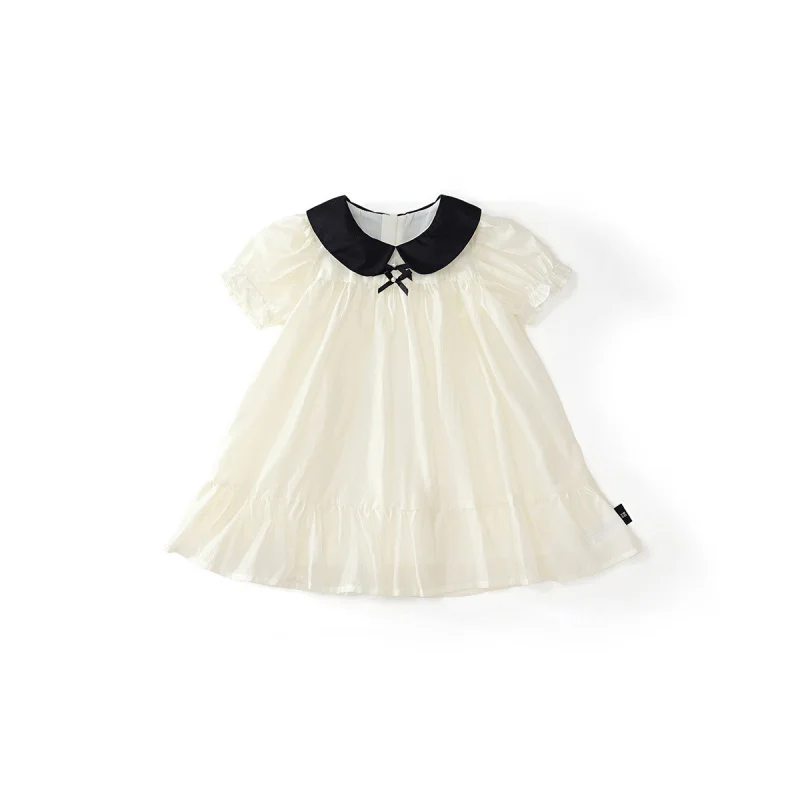 Summer Girls' Dresses for Young and Middle-aged Children2025New Solid Color Short Sleeve Princess Dress