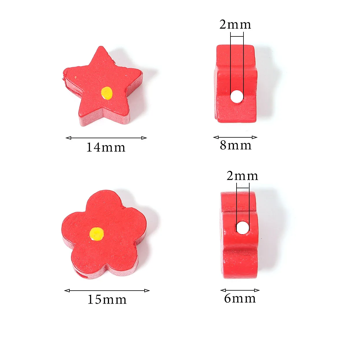 50pcs/lot Multicolor Wooden Beads Five-pointed Star Flower Beads Loose Spacer Beads For DIY Jewelry Making Bracelet Necklace