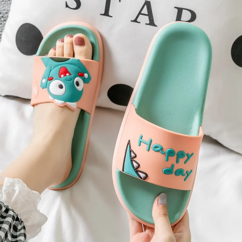 2024 New Ladies Summer Dinosaur Cute Cartoon Breathable Non-slip PVC Home Slippers