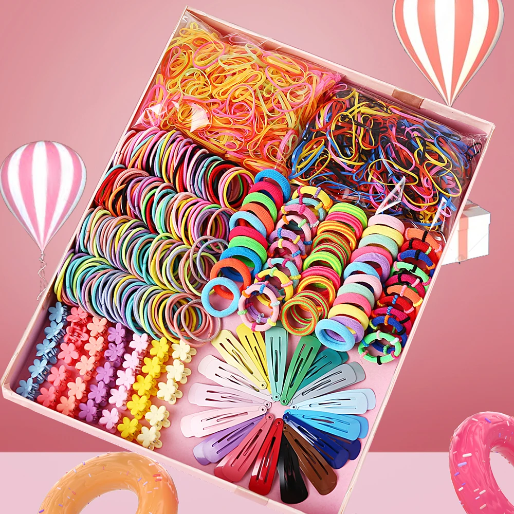 

New 780pcs/set Girls Scrunchies Elastic Hair Band Kids Cute Hair Accessories Fashion Hair Tie Baby Hairpin Rope Headwear Gifts