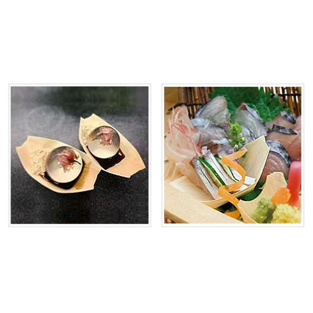 

50 Pcs Charcuterie Sushi Snacks and Wooden Boat Bamboo Board Nibbles Tray Boats Platters