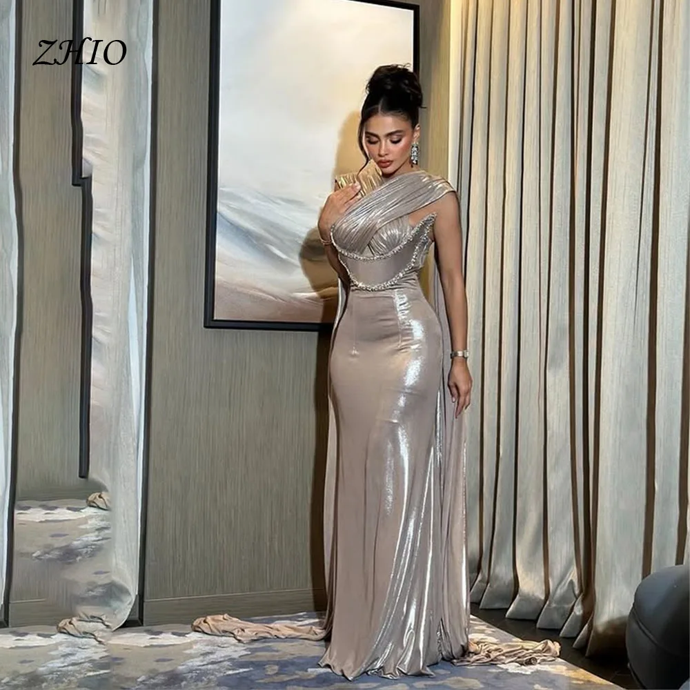 ZHIO Abiti da sera in raso scintillante Abiti da celebrità classici senza maniche Moda Sweep Train Abiti per occasioni speciali in cristallo personalizzati