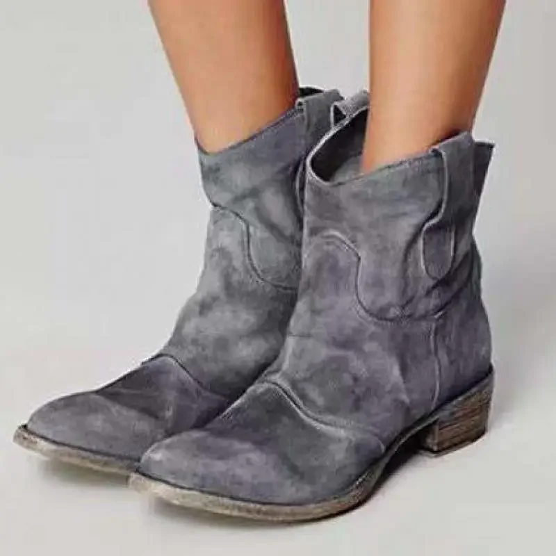 

Classics Women Boots Square Heel Round Toe Slip-On Sewing British Style Korean Style Retro Solid Womens Shoes New Black 34 43