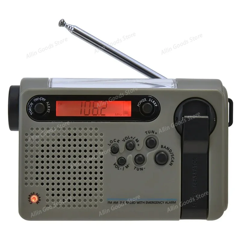 HRD-900 Portable Solar Charging Full Band Radio for Camping Hiking FM AM Radio Flashlight Power Bank Radiogram Radio Solar