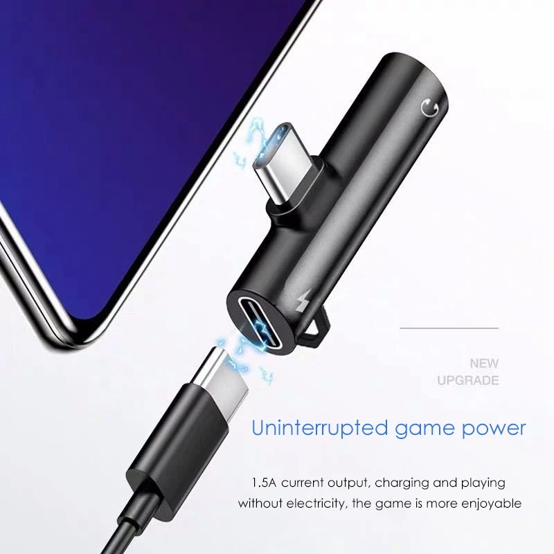 Type-C Audio Adapter Hook Call Music Charging 2-In-1 3.5Mm Round Hole Earphone Converter