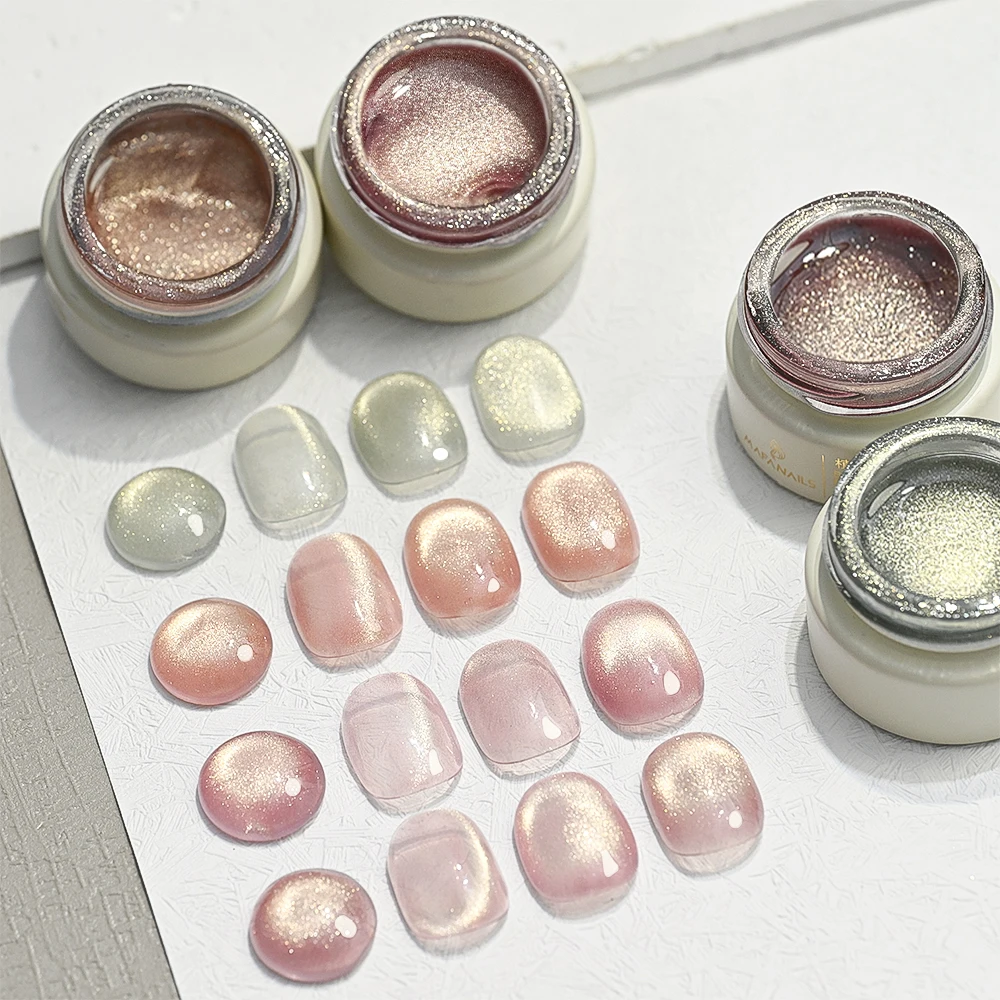 เจลทาเล็บแม่เหล็กสีทอง 8 มล./กระปุก  เอฟเฟกต์เม็ดแก้ว  แบบกึ่งถาวร  ล้างออกได้ด้วยน้ำยาล้างเล็บ  ใช้กับหลอดไฟยูวีและแอลอีดี  เจลแม่เหล็ก