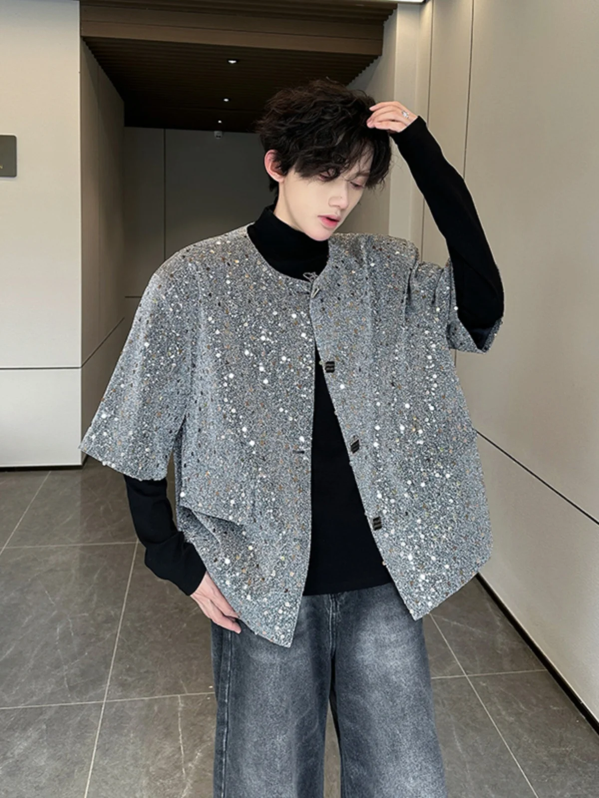 

Spring Summer 2025 Men's Faion Brand ort Sve Sequin Jaet Outerwear Design Sensation Performance Clothing
