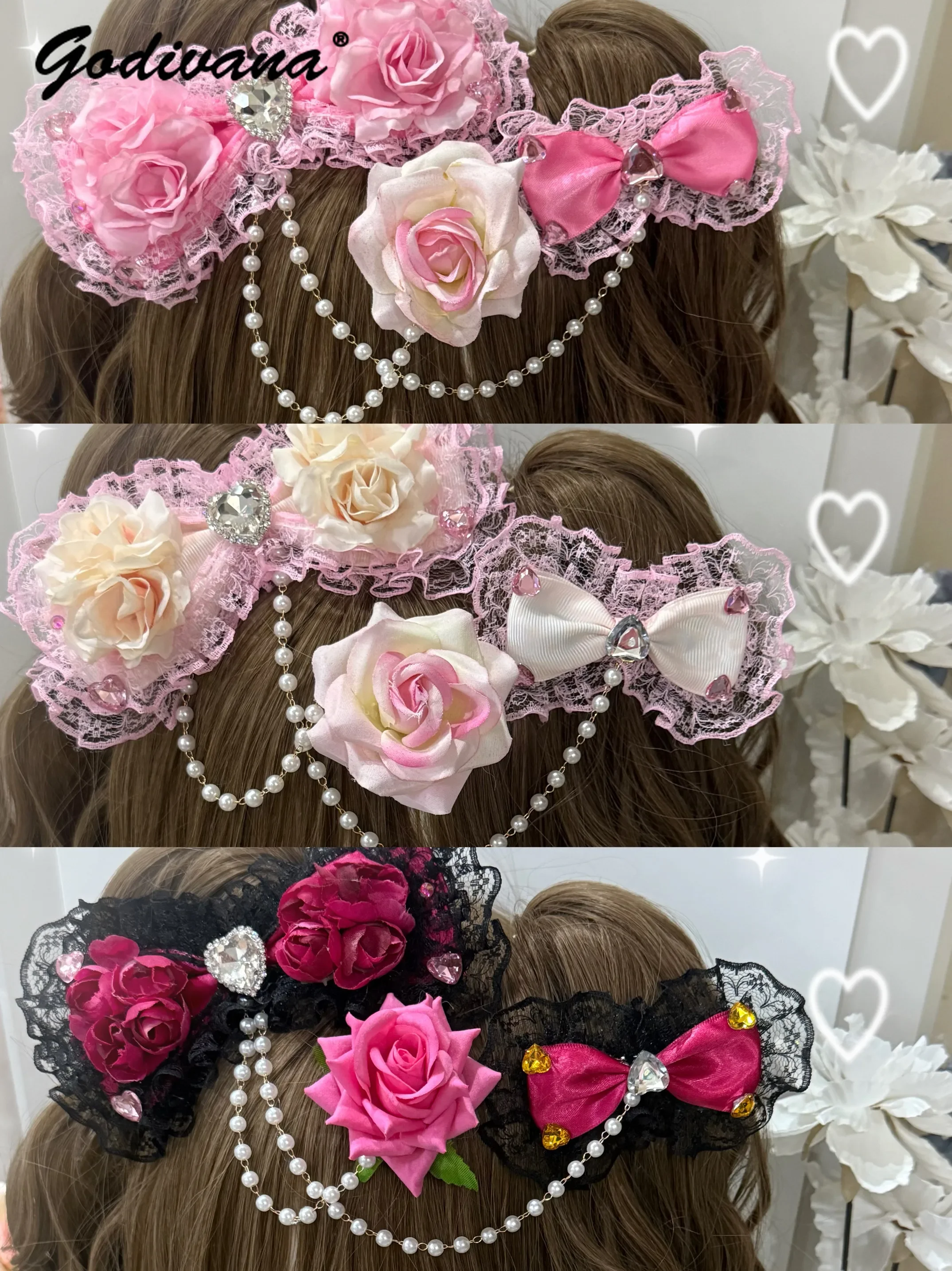 pince-a-cheveux-avec-nœud-en-dentelle-accessoire-de-coiffure-pour-cosplay-ornement-de-cheveux-pince-a-cheveux-fleur-lolita-chaine-de-perles-coiffe-pour-femme
