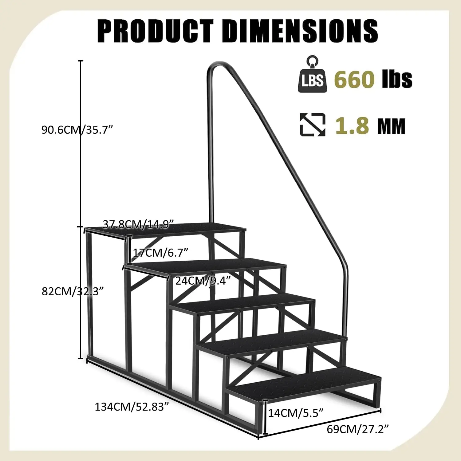 Step Ladder, Step Stool with Handle, Heavy Duty Pool Ladder Above Ground 660Lbs, Camper Steps Outdoor Steps RV Stairs