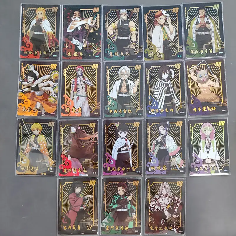 Anime Demon Slayer Kokushibo Akaza Rengoku Kyoujurou Kanroji Mitsuri Iguro Obanai Tarjeta de colección, regalo de cumpleaños de Navidad