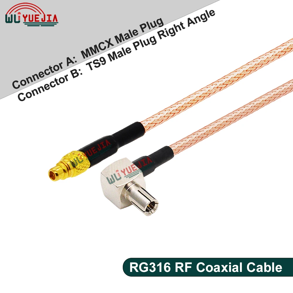 

RG316 TS9 Male Right Angle to MMCX Male or MMCX Female Converter Connector 50-1.5 RF Coax Cable Antenna Extension Jumper Pigtail