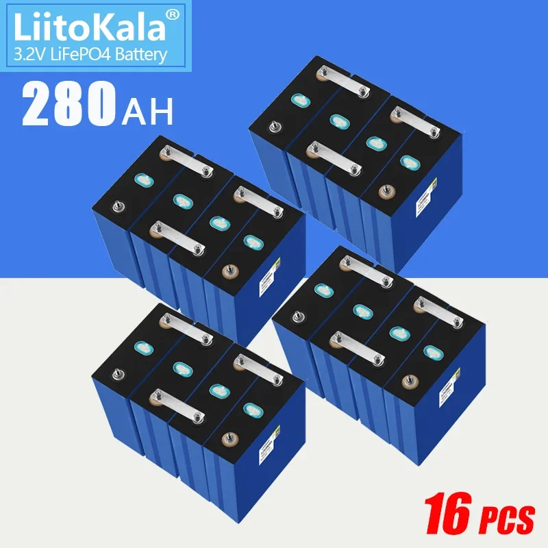 

16PCS LiitoKala 3.2V 280Ah Lifepo4 Battery Cell Lithium Iron Phosphate Solar RV Grade A DIY 12V 24V 48V RV Boat Home Energy