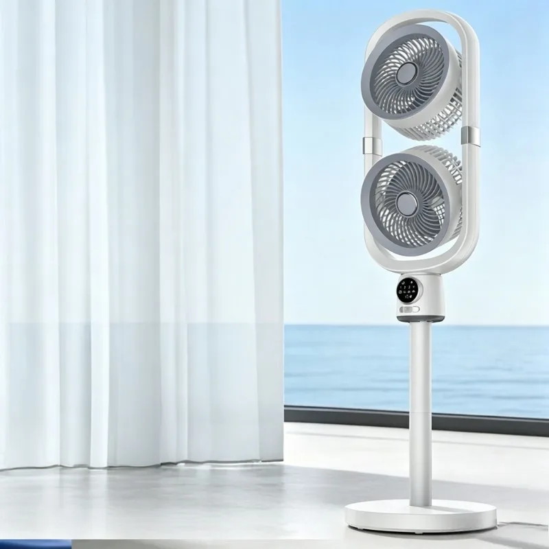 Dual-Head Air Circulator Fan 110V-220V Household Floor Fan Height Adjustable High Velocity Cooling Blower for Home Bedrm Office