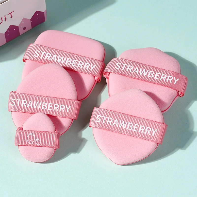 5 قطعة/صندوق الفراولة الرطب والجاف قابلة لإعادة الاستخدام نفخة مجموعة مزدوجة الجانب النساء لينة ماكياج الإسفنج الجمال يشكلون مسحوق أدوات