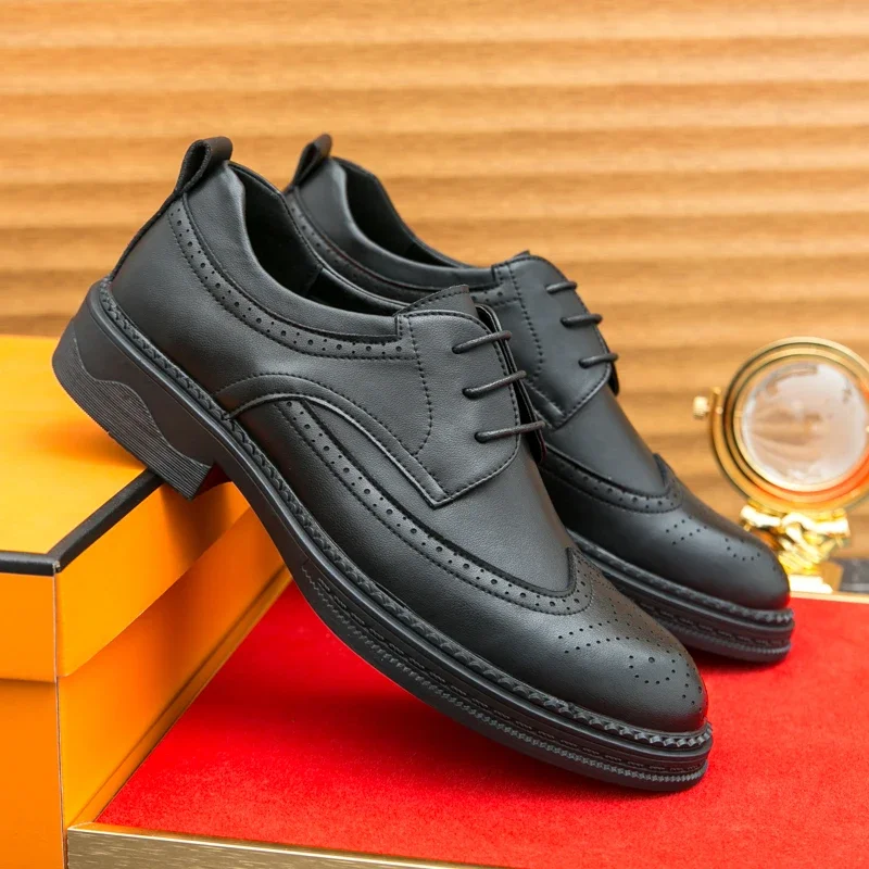 Spring Autumn Hot Selling Tie Up Low Men's Brogue Shoes Office Interview Versatile Business Shoes Men's Leather Casual Shoes