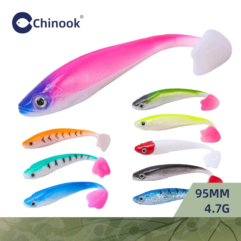 Chinook Soft Bait Lure 3D 90mm 5pcs Wobblers Silicone Fish Artificial Bait Fishing For Jig Head Texas Jigs Wacky Hooks