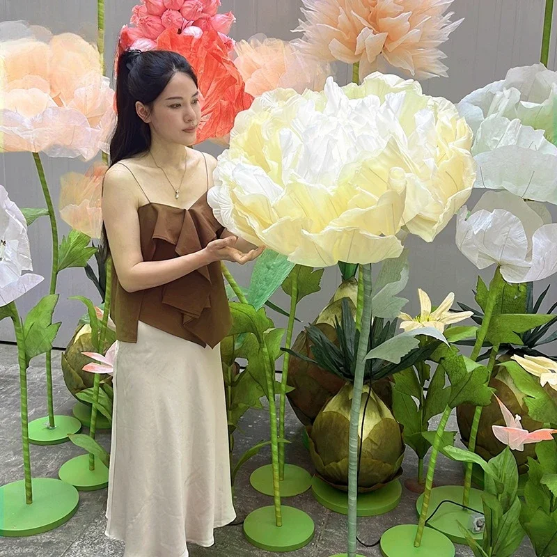 Flores simuladas de abrir y cerrar automáticamente, flores falsas, flores de papel, accesorios de arreglo de escena de boda, compras