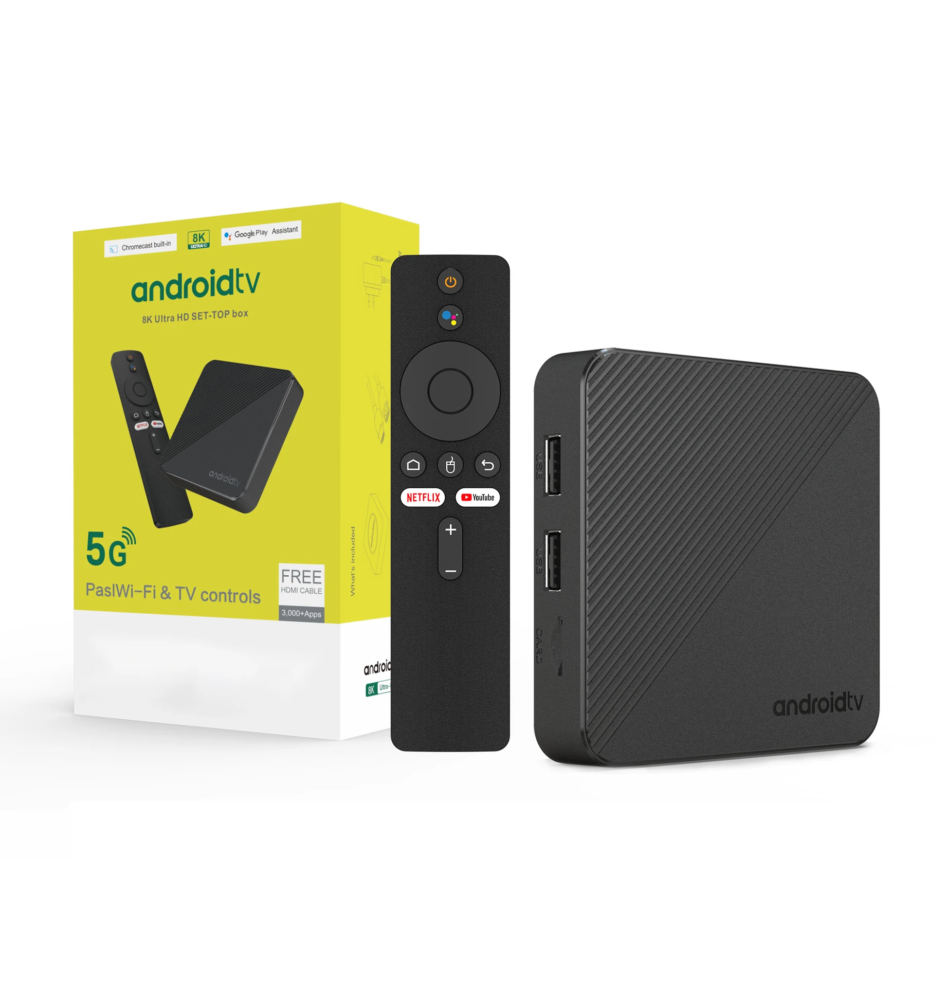 Android TV Box 8G RAM 128G ROM Large Memory Android 14 3518 Supports HD 4K 8K 2.4G&5G WIFI BT5.4 Voice Media Player Set top Box