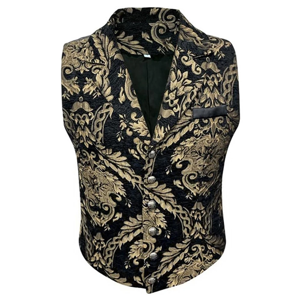 Formal Mens Waistcoat Medieval Gothic Steampunk Decorative Pattern Vest Victorian Cosplay Waistcoat for Wedding Business Suit